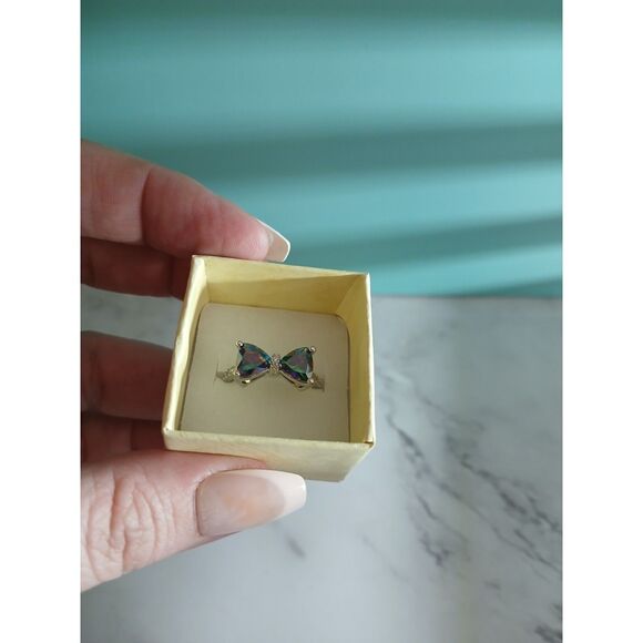 S925 Sterling Silver Plated Rainbow Topaz Bow Ring – Multiple Colors & Finishes - Picture 5 of 16